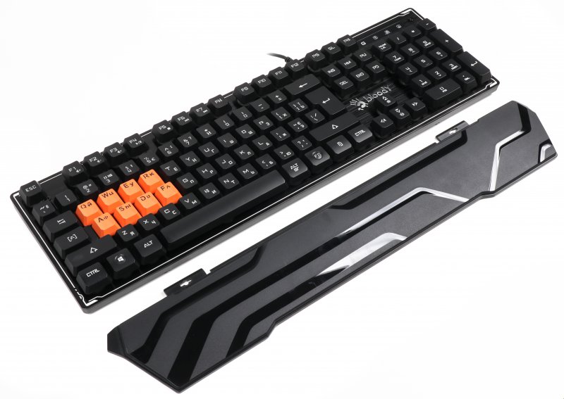 Клавиатура A4Tech Bloody B3370R (USB, механическая, поддержка ПО Bloody KeyDominator (для создания макросов, профилей, полной настройки RGB подсветки), 8 клавиш WASD с оптическими переключателями, игровая, black)