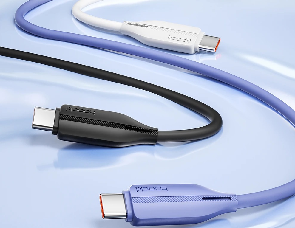 Кабель USB 2.0 Am - Type-C 1.0m (6A, 100W, быстрая зарядка, силиконовый шнур, purple & white, 2шт.) Toocki