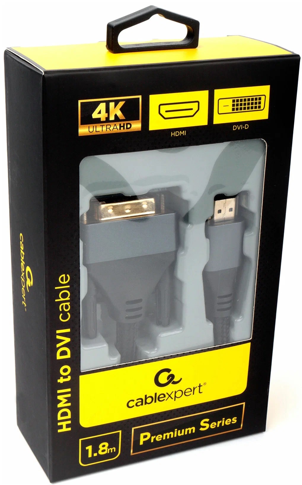 Кабель HDMI (m) - DVI (m) 1.8m (CC-HDMI-DVI-4K-6, серия Premium, с позолоченными контактами, нейлоновая оплётка, black) Cablexpert