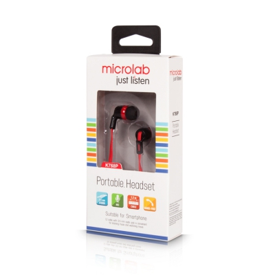 Наушники Microlab K768P (затычки, для мобильных устройств, с микрофоном, 1.2m, black-red)