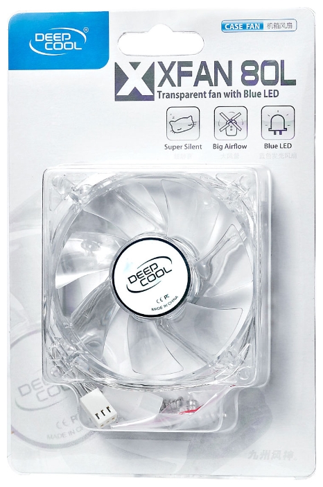 Вентилятор DeepCool Xfan 80L/B (80x80x25мм, 3+4pin, 20dB, 1800об/мин) Blue LED