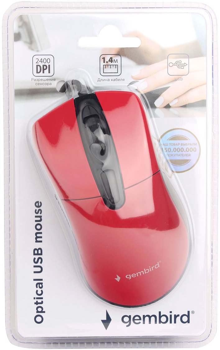Мышь Gembird MOP-415-R (USB, optical, 2400dpi, 1.4m, black-red)