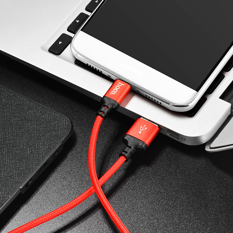 Кабель USB 2.0 Am - Type-C 1.0m (X14 Times Speed, 3A, нейлоновая оплётка, red-black) hoco