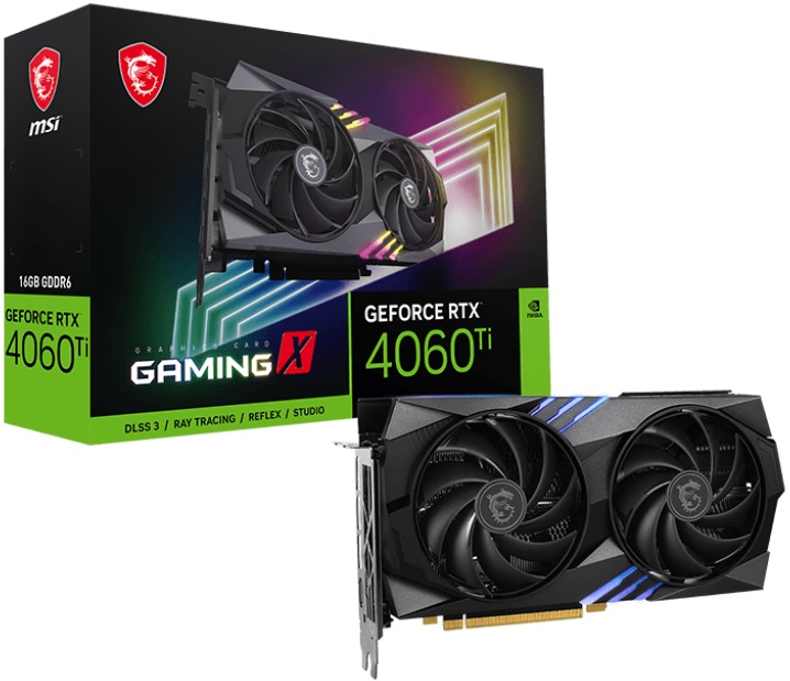 Видеокарта MSI GF RTX4060Ti 16Gb (RTX 4060Ti GAMING X 16G, 128bit, GDDR6, HDMI+3xDP) RTL