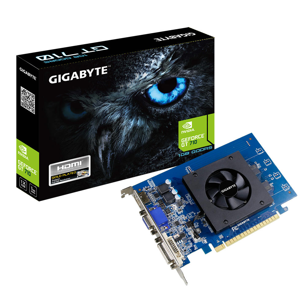 Видеокарта Gigabyte GF GT710 1Gb (GV-N710D5-1GI, 64bit, GDDR5, DVI+HDMI+VGA) RTL