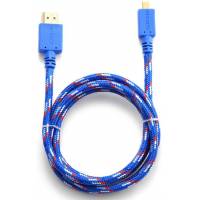 Кабель HDMI-MicroHDMI 1.0m (KC-HDMIdnbrw, ver.1.4, с позолоченными контактами, нейлоновая оплетка, blue-red-white) Konoos