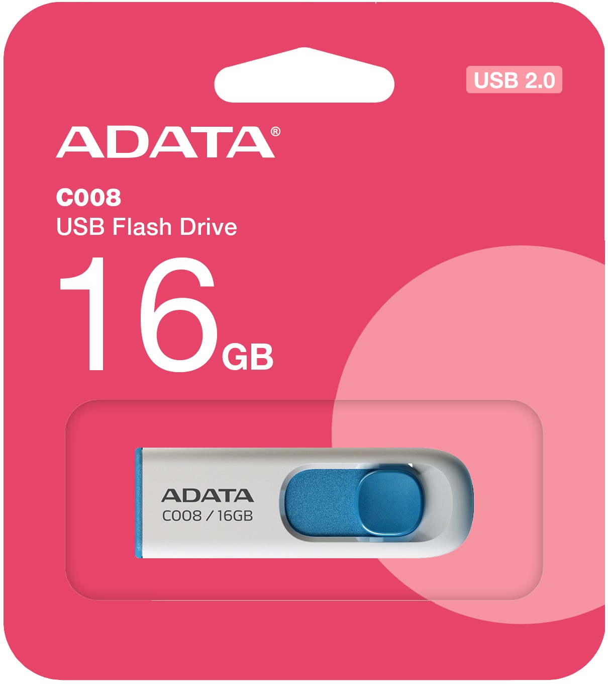 Флеш накопитель USB 2.0 16Gb ADATA C008 (AC008-16G-RWE, white-blue)