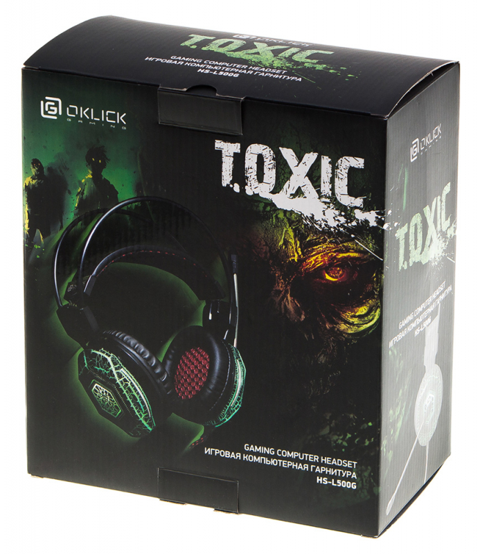 Наушники Oklick TOXIC HS-L500G (полноразмерные закрытые, с микрофоном, регулятор, игровые, 2.2m, black-red)