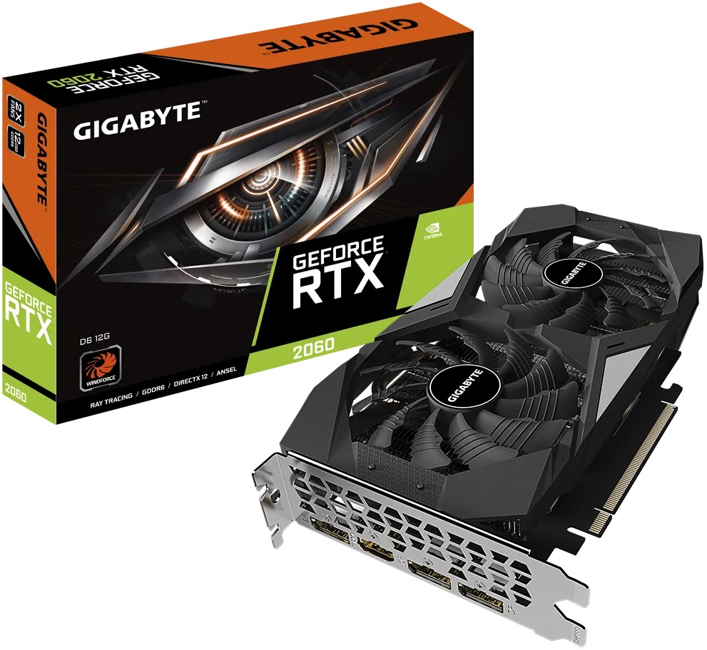 Видеокарта Gigabyte GF RTX2060 12Gb (GV-N2060D6-12GD, 192bit, GDDR6, HDMI+3xDP) RTL