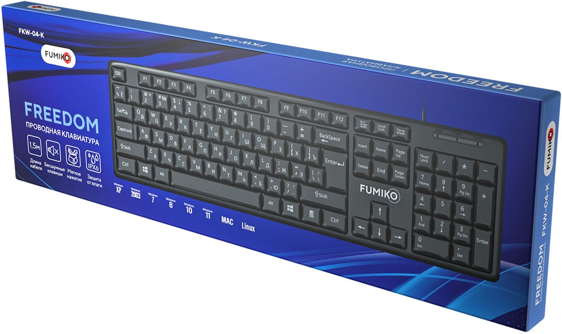 Клавиатура FUMIKO FREEDOM FKW-04-K (USB, влагоустойчивая, 1.5m, black)