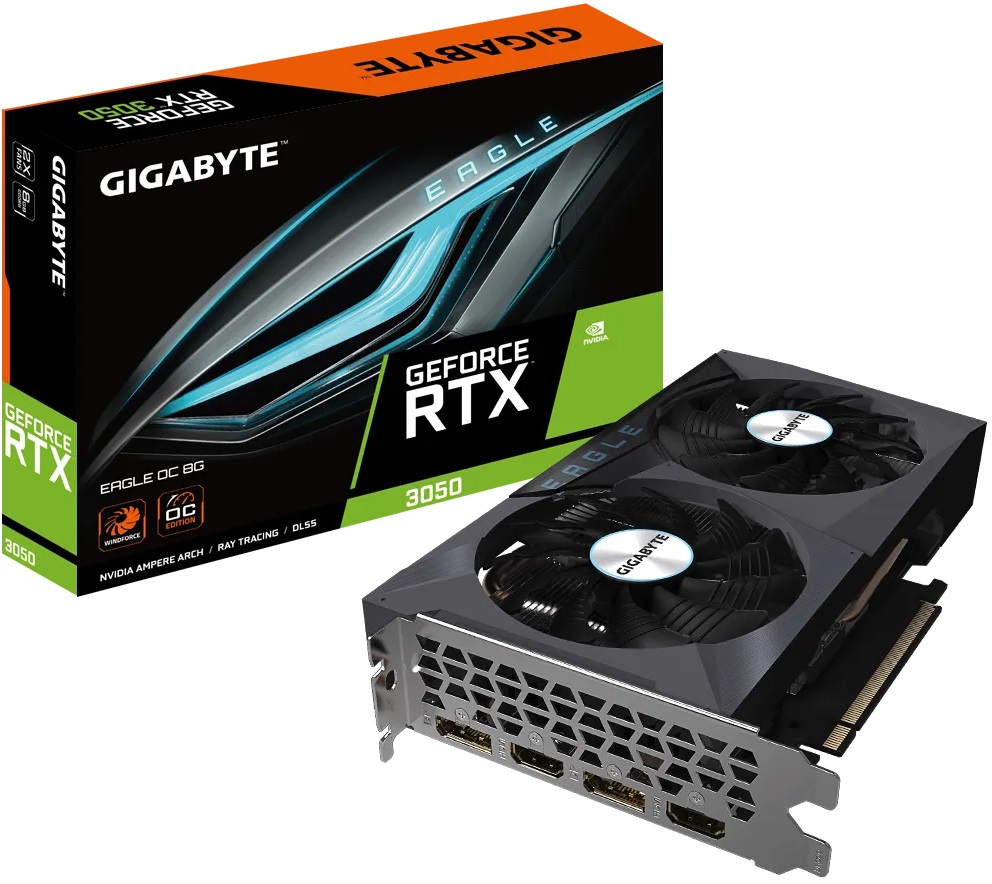 Видеокарта Gigabyte GF RTX3050 8Gb (GV-N3050EAGLE OC-8GD, 128bit, GDDR6, 2xHDMI+2xDP) RTL