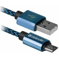 Кабель USB 2.0 Am - micro USB 1.0m (USB08-03T PRO, 2.1A, нейлоновая оплётка, blue) Defender