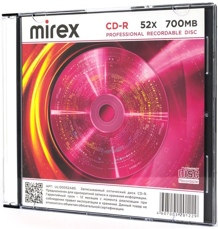 Диск CD-R Mirex (700Mb, 52x, 1шт., slim case)