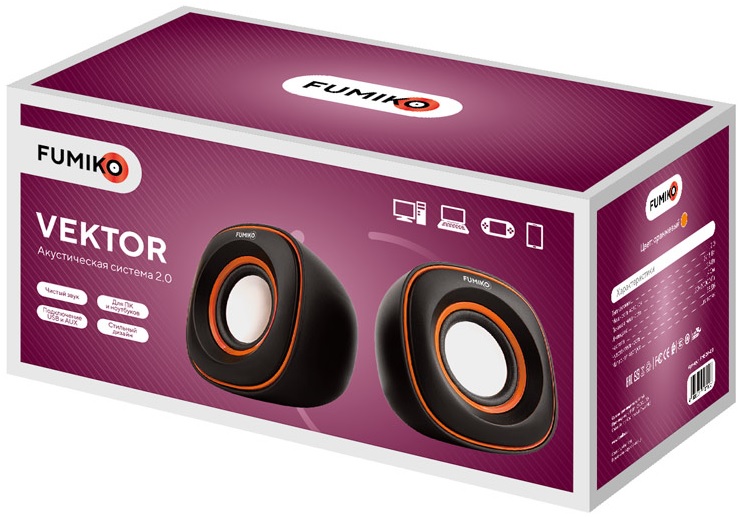 Колонки FUMIKO VEKTOR (3W, USB, black-orange)