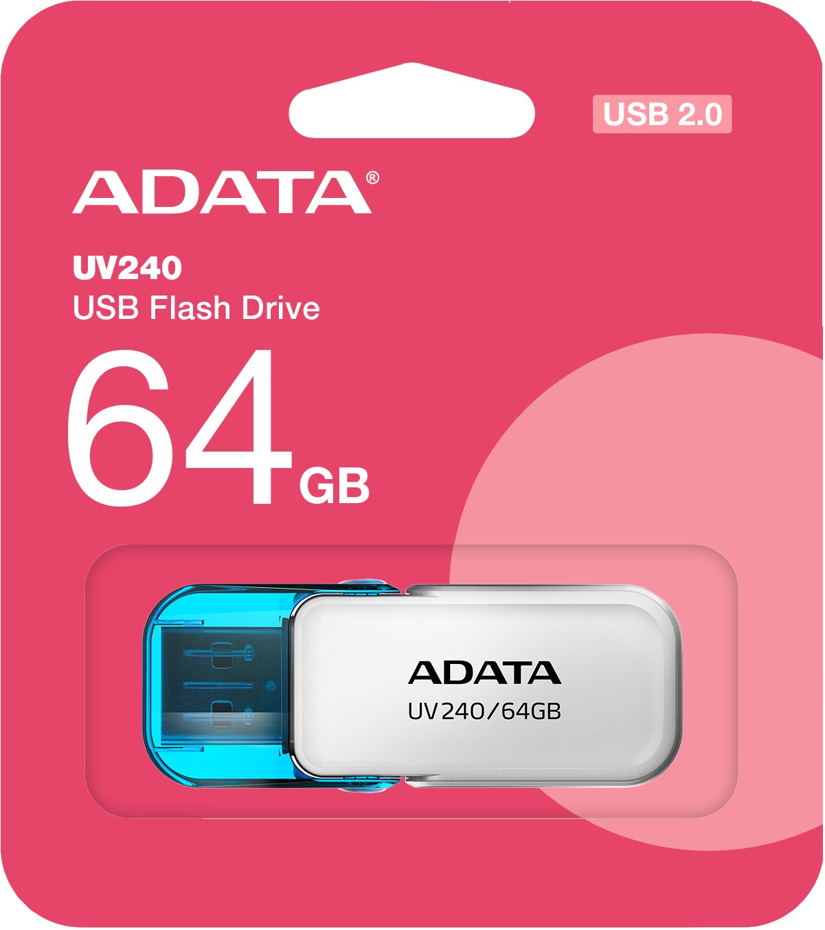 Флеш накопитель USB 2.0 64Gb ADATA UV240 (AUV240-64G-RWH, white-blue)