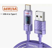 Кабель USB 2.0 Am - Type-C 1.0m (6A, 66W, быстрая зарядка, нейлоновая оплётка, purple) Toocki
