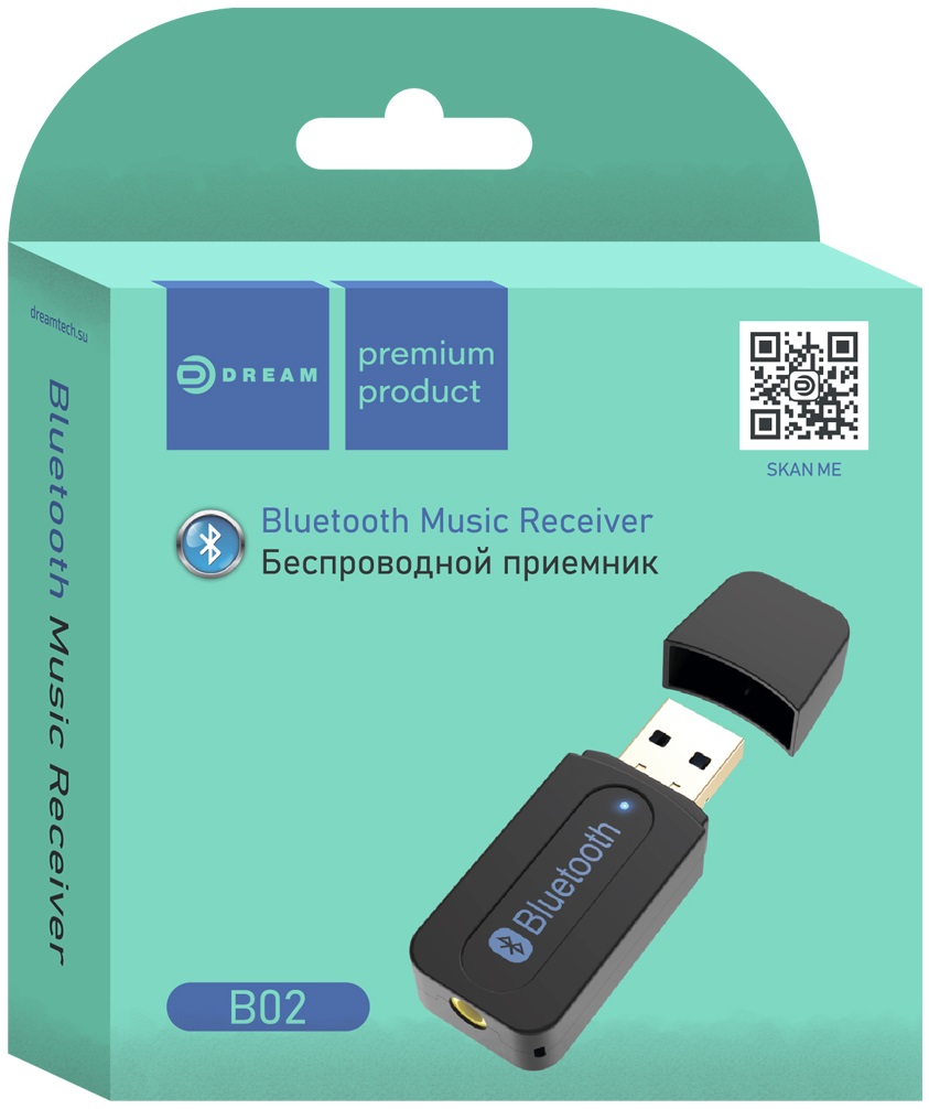 Ресивер Bluetooth Dream B02 (v2.0 + EDR, A2DP V1.2, 10m, 3,5 Jack, black)