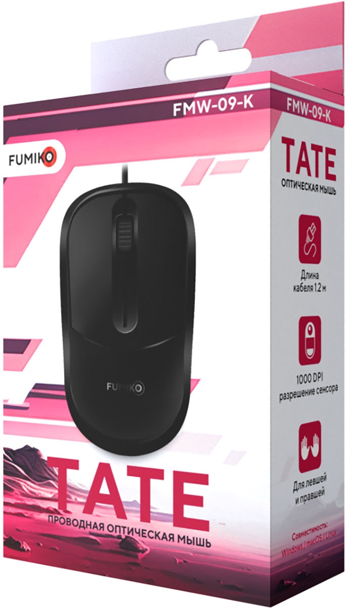 Мышь FUMIKO TATE FMW-09-K (USB, optical, 1000dpi, 1.2m, black)