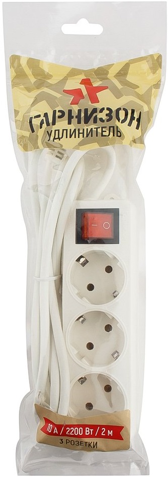 Сетевой удлинитель Гарнизон (EL-NB-G3-W-2, 3 розетки, 2 метра, 10A, white) OEM