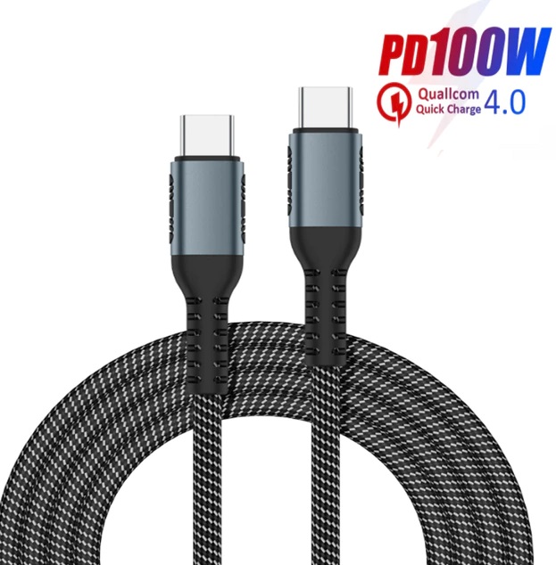 Кабель Type-C --> Type-C 0.5m (100W, быстрая зарядка, нейлоновая оплётка, black-silver)
