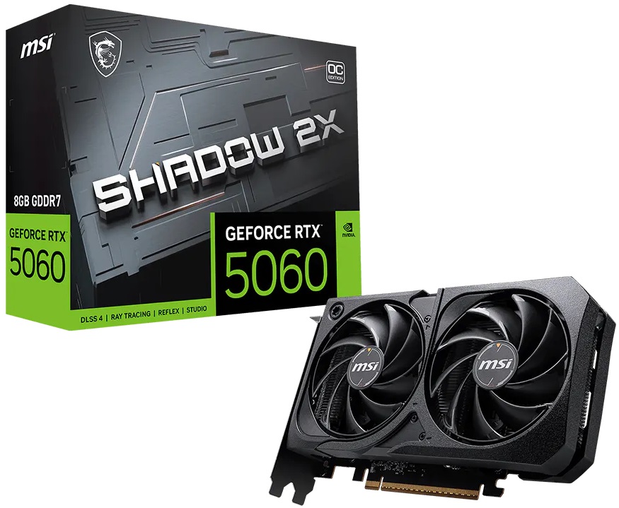 Видеокарта MSI GF RTX5060 OC 8Gb (RTX 5060 8G SHADOW 2X OC, 128bit, GDDR7, HDMI+3xDP) RTL