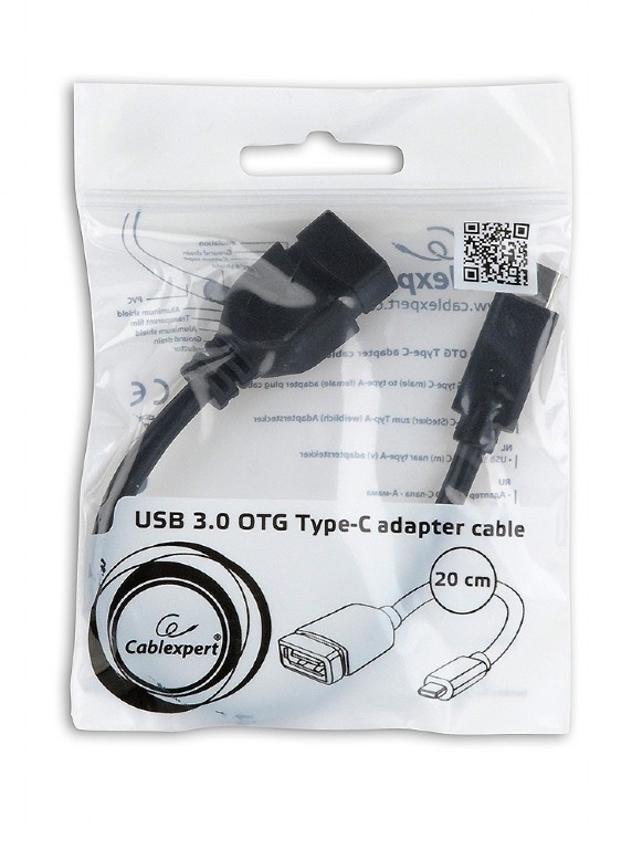 Кабель-переходник USB-OTG (A-OTG-CMAF3-01, USB3.0 Type-C / USB3.0 (F), 0.2m, экранированный, пакет, black) Cablexpert