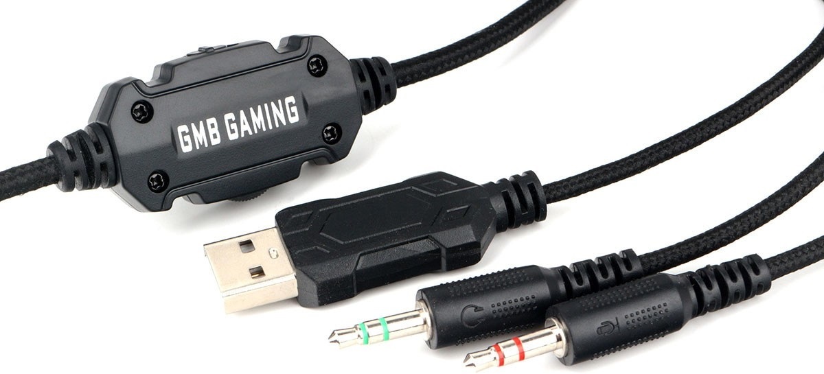 Наушники Gembird MHS-GX20 (полноразмерные закрытые, c микрофоном, RGB подсветка, игровые, регулятор, soft-touch, 2.1m, black)