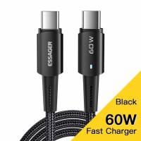 Кабель Type-C --> Type-C 1.0m (3A, 60W, быстрая зарядка, нейлоновая оплётка, black) Essager