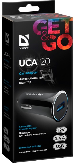 Зарядное устройство от прикуривателя Defender UCA-20 (1 USB разъём, 2.4A, black)