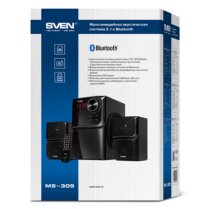 Колонки Sven MS-305 (40W, Bluetooth, ПДУ, FM, USB, SD, black)