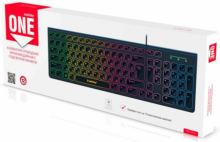 Клавиатура Smartbuy ONE 250 (SBK-250U-K, USB, радужная подсветка, мультимедийная, 1.5M, black)
