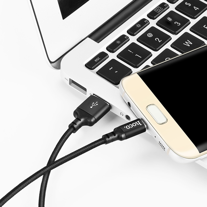 Кабель USB 2.0 Am - micro USB 1.0m (X14 Times Speed, 2A, нейлоновая оплётка, black) hoco