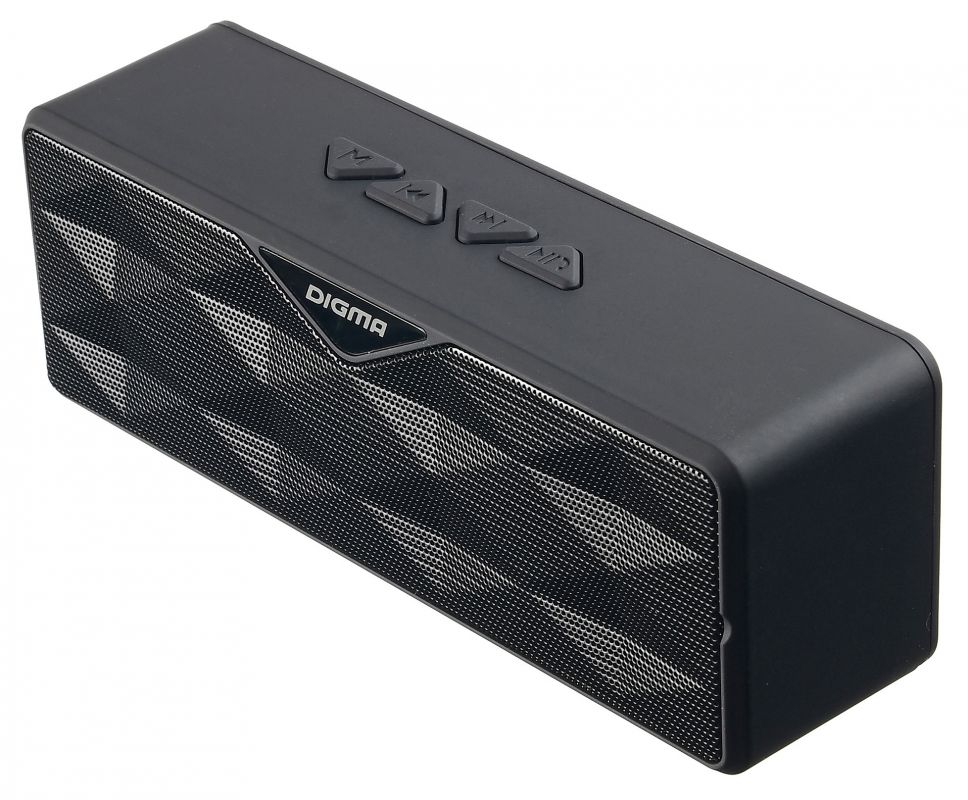 Колонки Digma S-30 (6W, портативные, аккумулятор 600mAh, Bluetooth, микрофон, громкая связь, AUX, USB, MicroSD до 32Gb, FM, MP3, black)
