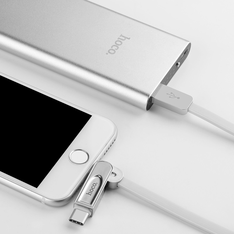 Кабель USB 2.0 Am - Lightning + micro USB + Type-C 1.0m (U24 Refined, силиконовый шнур, silver) hoco
