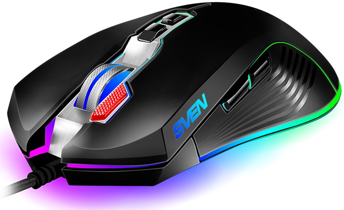 Мышь Sven RX-G850 (USB, optical, 6400dpi, игровая, настраиваемая RGB подсветка, программируемая, soft-touch, black)