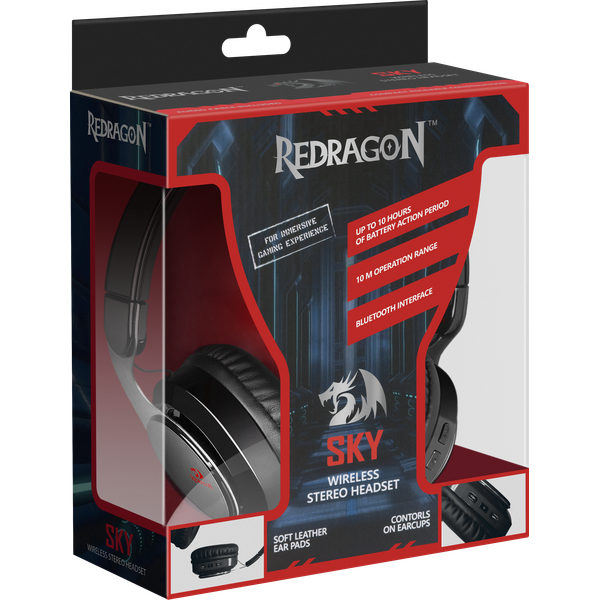 Гарнитура Redragon SKY (накладная закрытая, беспроводная, Bluetooth 4.2, с микрофоном, до 10 часов работы от батареи, black)