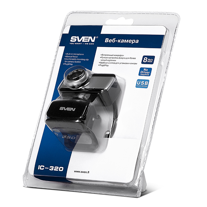 Web-камера Sven IC-320 (0.3Mpx, 640x480, микрофон, универсальное крепление, black-silver)