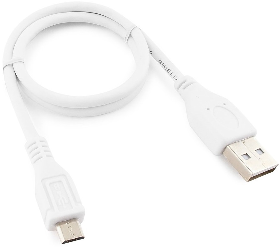 Кабель USB 2.0 Am - micro USB 0.5m (CCP-mUSB2-AMBM-W-0.5M, медь, 2.4A, экранированный, white) Cablexpert