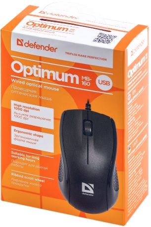 Мышь Defender Optimum MB-160 (USB, optical, 1000dpi, 1.5m, black)