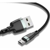 Кабель USB 2.0 Am - micro USB 2.0m (3A, быстрая зарядка, нейлоновая оплётка, grey) USLION