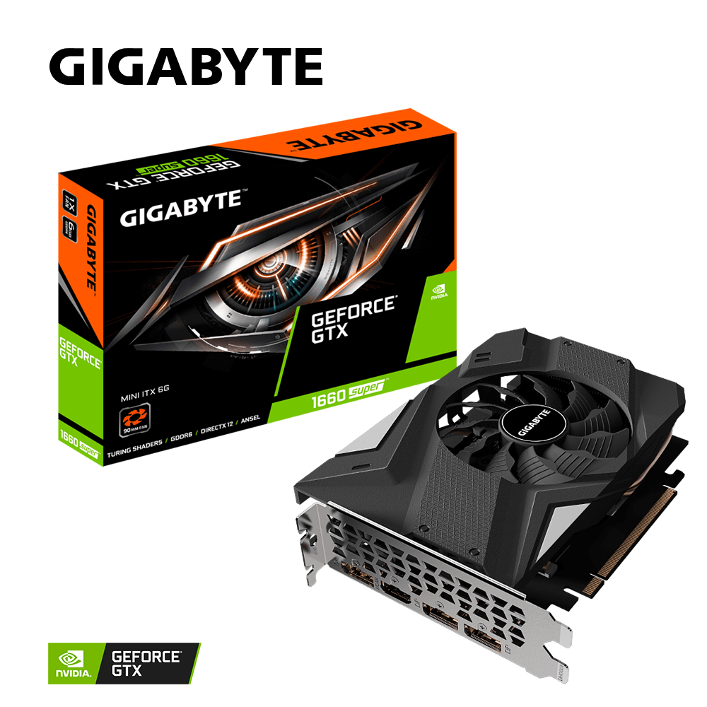 Видеокарта Gigabyte GF GTX1660 Super Mini ITX 6Gb (GV-N166SIX-6GD, 192bit, GDDR6, HDMI+3xDP) RTL