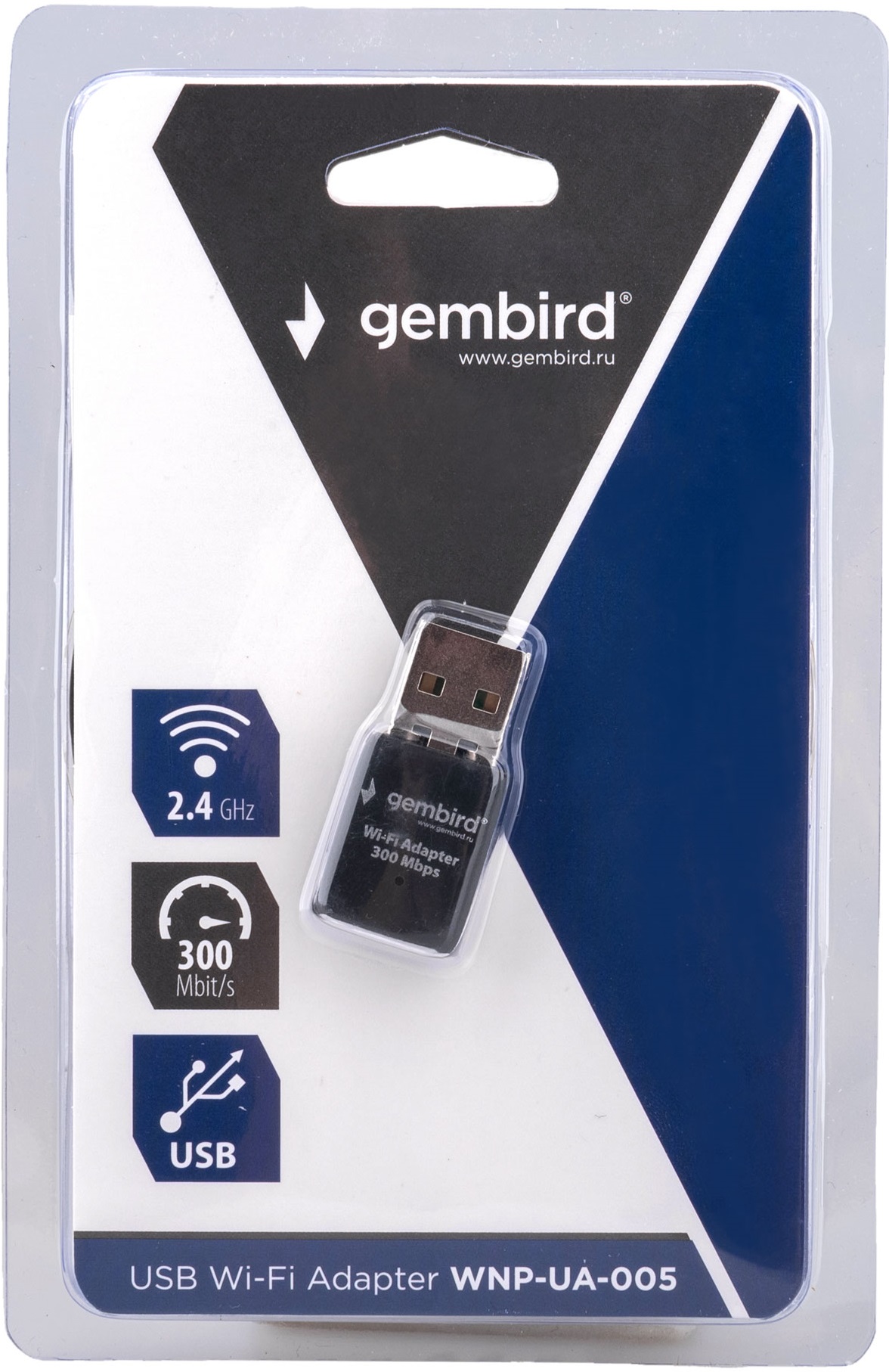 Сетевая карта Gembird WNP-UA-005 (USB, 300Mbps, 2.4GHz, 18dBm, black) RTL