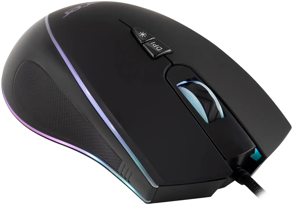 Мышь Acer OMW131 (USB, optical, 6400dpi, игровая, RGB подсветка, soft-touch, 1.5m, black)