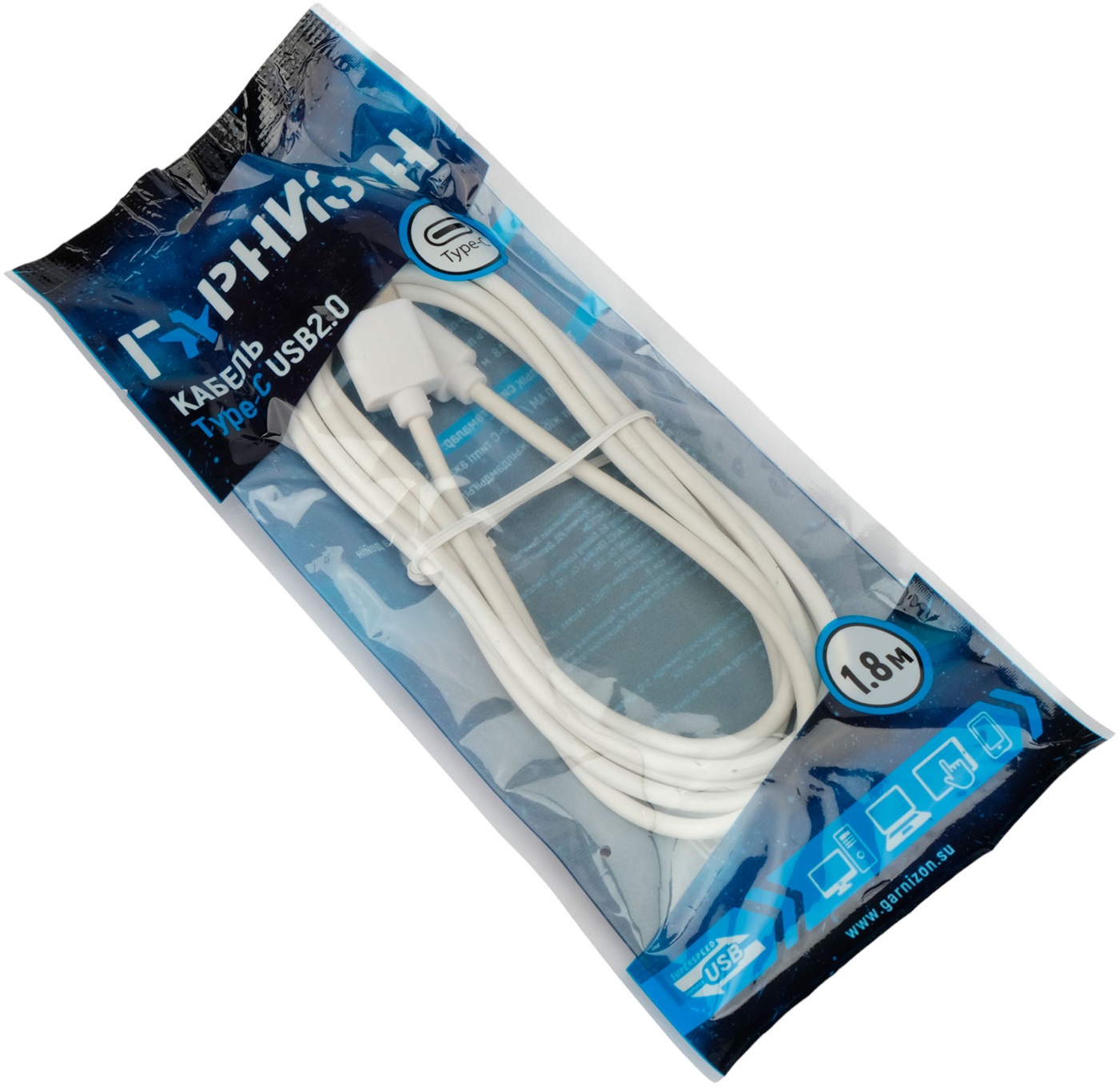 Кабель USB 2.0 Am - Type-C 1.8m (GCC-USB2-AMCM-6-W, пакет, white) Гарнизон