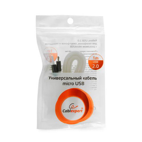 Кабель USB 2.0 Am - micro USB 1.0m (CC-mUSBgy1m, мультиразъём, силиконовый шнур, пакет, white-grey) Cablexpert