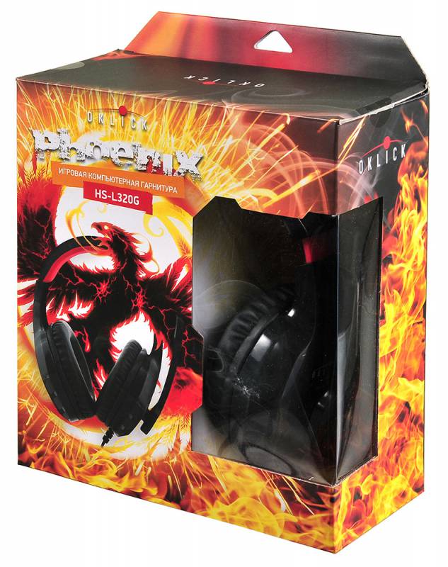 Наушники Oklick PHOENIX HS-L320G (полноразмерные закрытые, с микрофоном, регулятор, игровые, 1.9m, black-red)