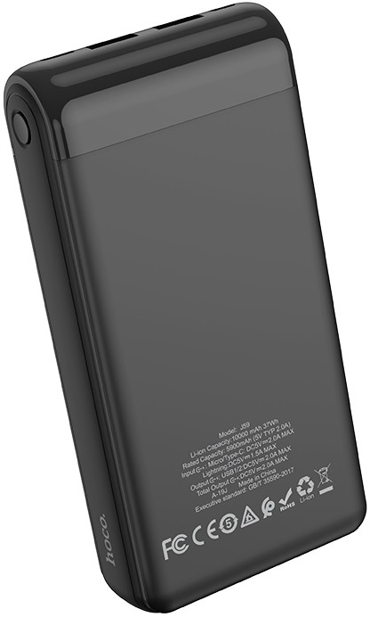Внешний аккумулятор hoco J59A Famous (литий-ионный, 20000mAh, 2*USB 2A, вход 2A, black)
