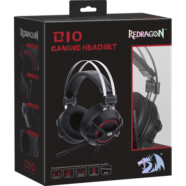 Наушники Redragon BIO (полноразмерные закрытые, c микрофоном, игровые, 2m, black/red)