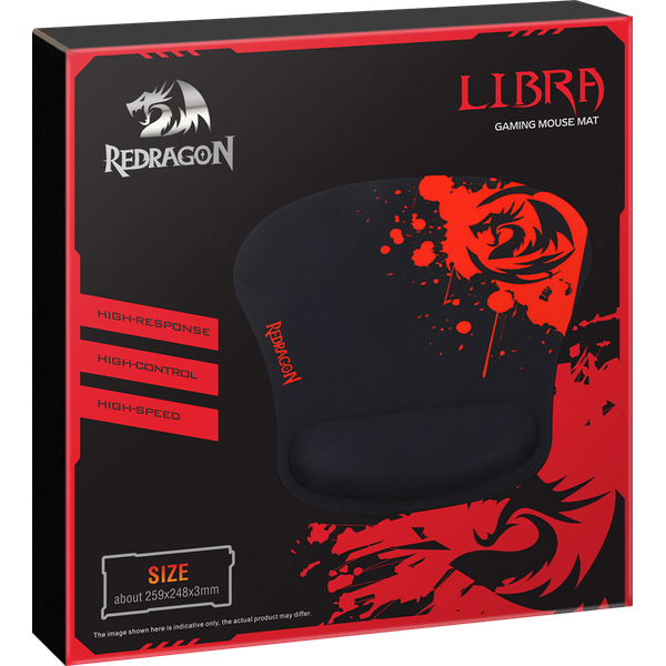 Коврик для мыши Redragon (LIBRA, тканевый на резиновой основе, игровой, подставка под запястье, black-red, 259x248x3mm)