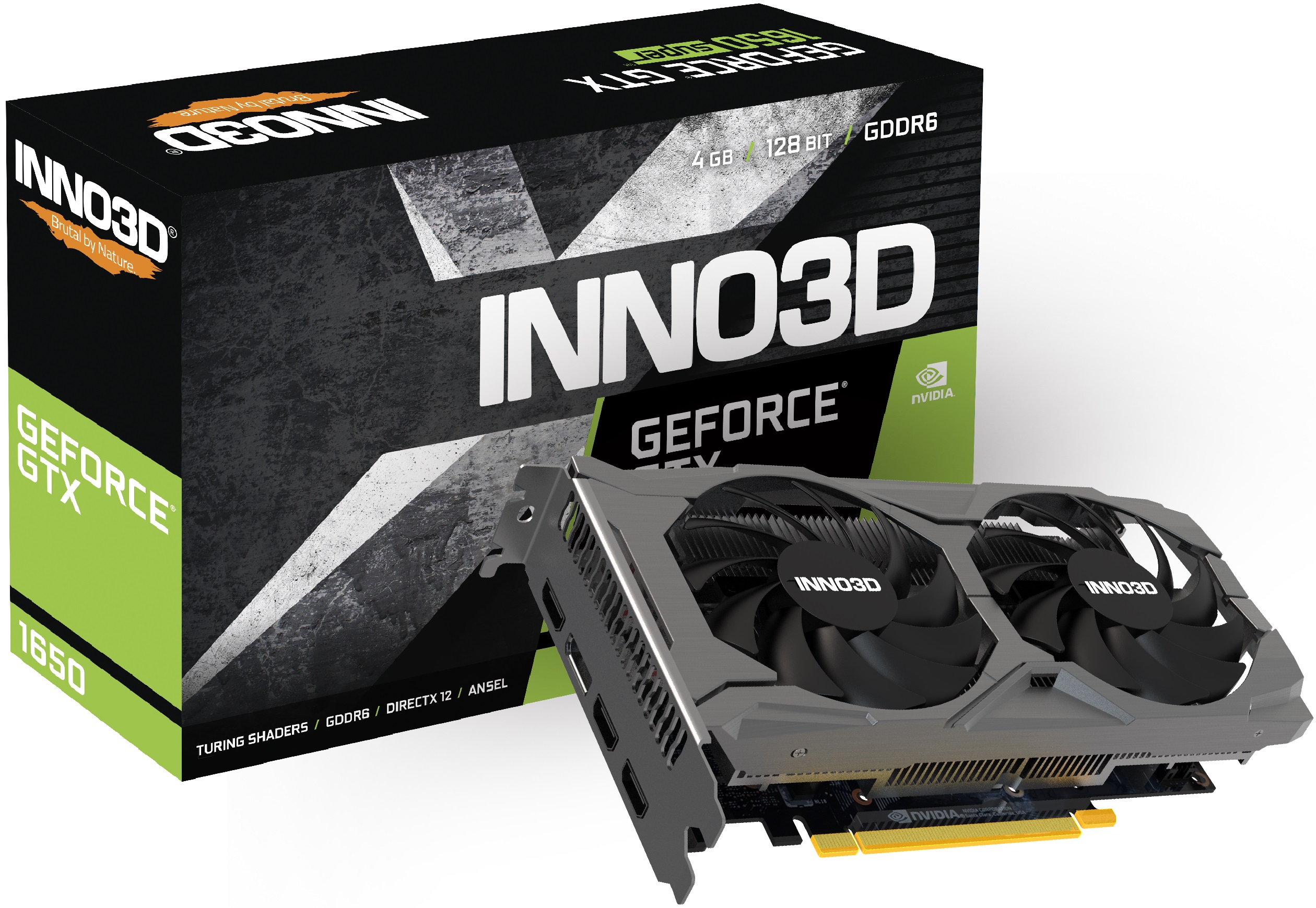 Видеокарта Inno3D GF GTX1650 TWIN X2 OC V3 4Gb (N16502-04D6X-171330N, 128bit, GDDR6, HDMI+3xDP) RTL
